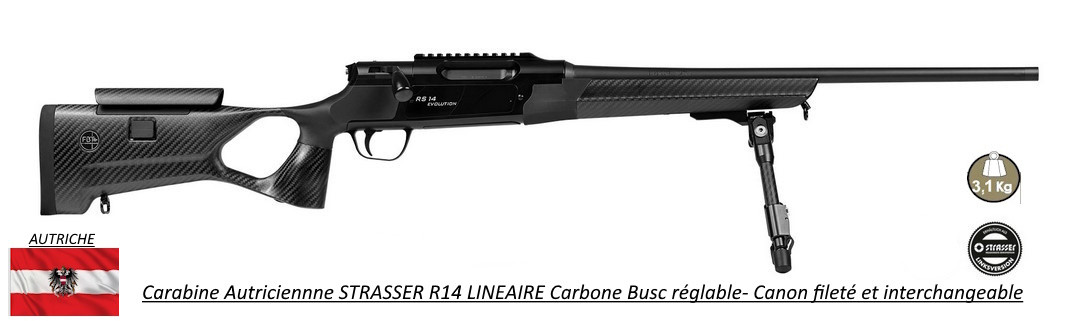 Carabine Strasser Répétition Linéaire RS14 Unic Carbon crosse trou CaL 9.3x62 Chargeur  et canon interchangeable-Promotion-Ref strasser unic carbon 9.3