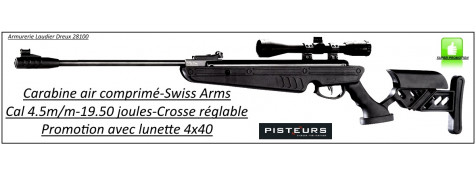 Carabine-air comprimé-Swiss Arms-Calibre 4.5m/m-Crosse ajustable-synthétique-19.50 joules+ kit lunette 4x40-Promotion-Ref 29498