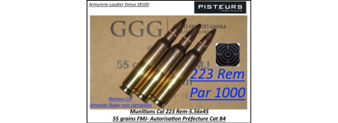 Cartouches calibre 223 rem 5.56x45 GGG FMJ blindées par 1000 cartouches CIP poids 55 grains+boite métallique étanche -Promotion-Ref ggg-5.56x45-1000