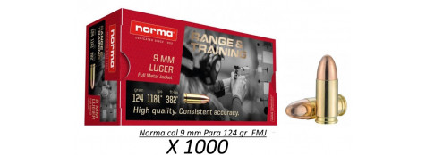 Cartouches 9 para NORMA RANGE&TRAINING FMJ Blindées Par 1000-poids 124 grs-Promotion-Ref 62201265ter